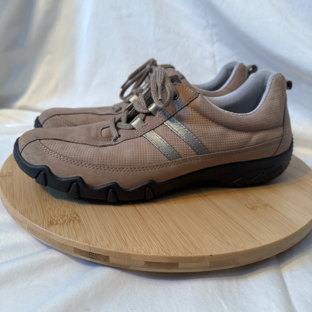 Hotter Leanne Comfort Sneakers Womens 8.5 Taupe Nubuck Leather Walking Shoes‎